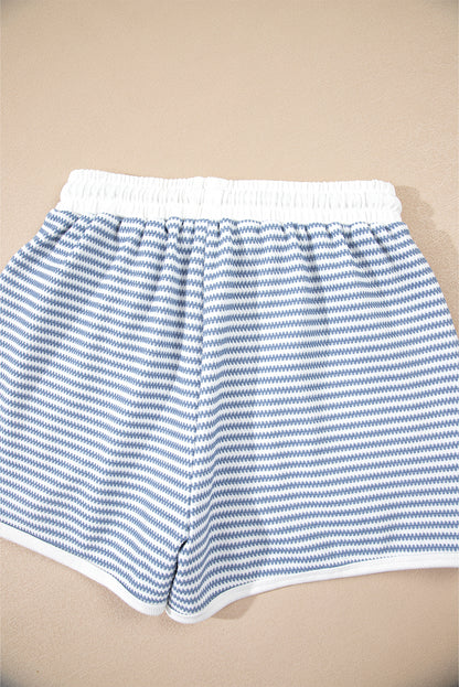 Myosotis Contrast Trim Striped Vest Drawstring Shorts Set
