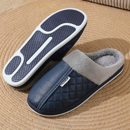 [Cozy Plush Slippers] Warm Cozy Plush Home Slippers for Men and Women | Faux Fur Lined, Durable TPR Sole, Quilted Design, Indoor/Outdoor Use, Available in Navy Blue, Red, Pink, and Gray