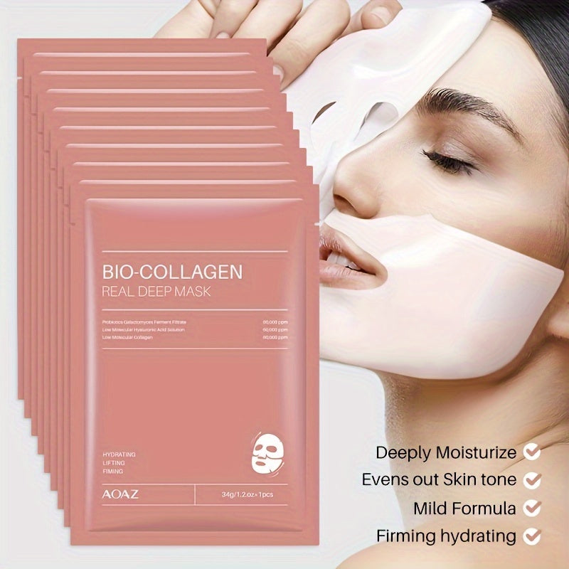 4pcs Bio-Collagen Real Deep Mask Pack Hydrating & Firming Facial Sheet Masks with Collagen, Hyaluronic Acid & Nicotinamide Moisturizing & Invigorating for All Skin Types(1pc/4pcs/8pcs)