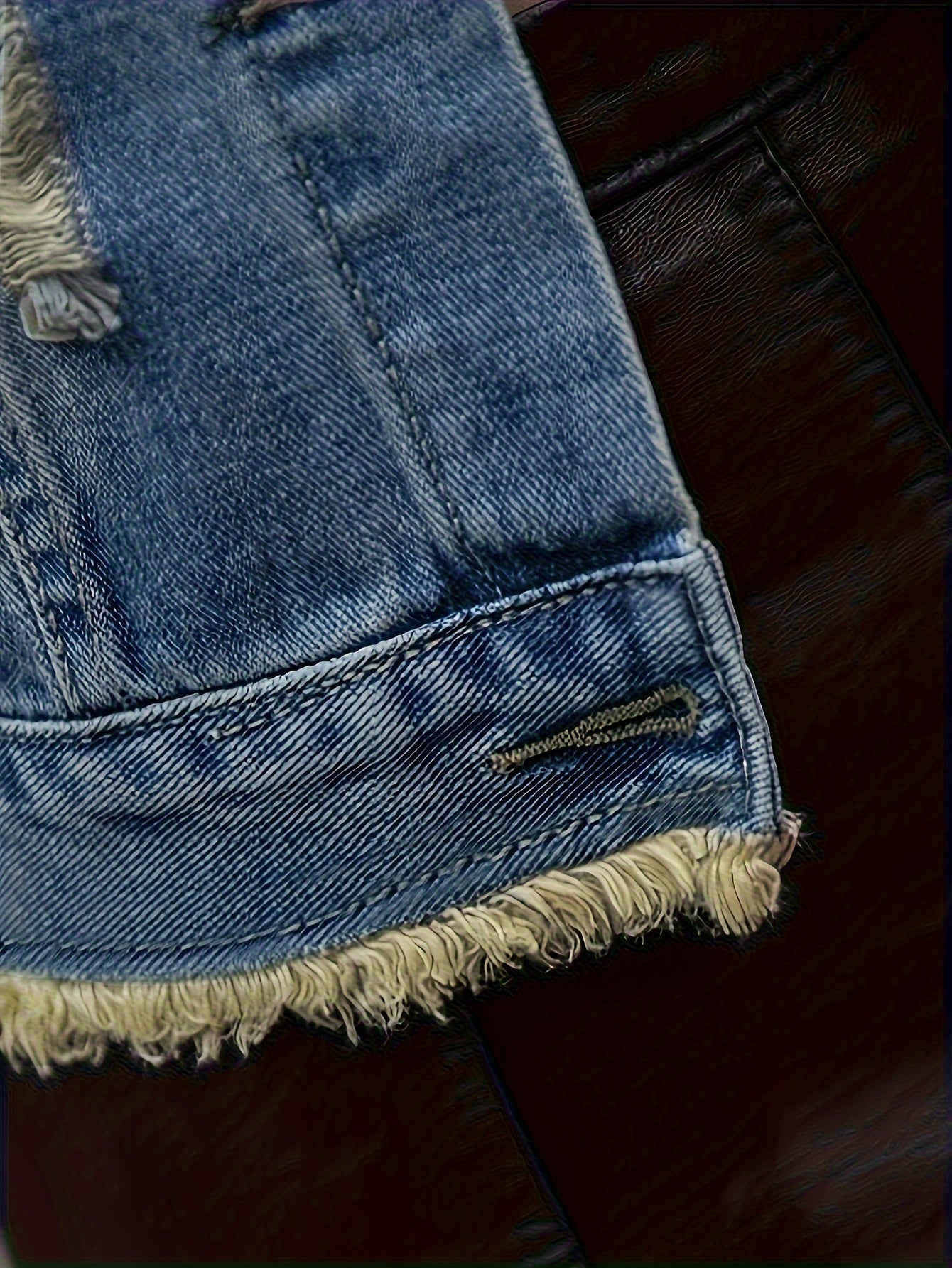 Ripped Raw Hem Distressed Denim Jacket, Plain Washed Blue Button Up Versatile Women's Vest Coat