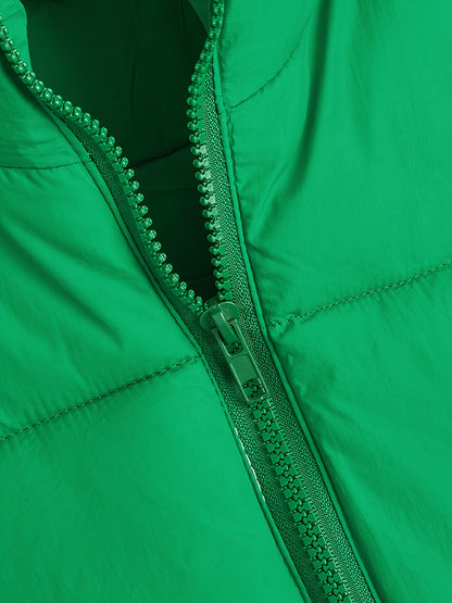 Women'S Elegant High-Neck Padded Vest with Drawstring Detail - Solid Color, Thick Warm Winter Sleeveless Jacket Vest, Casual Streetwear Style, 200g/m² Fabric Weight, Autumn/Winter Essential