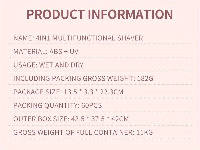 4-in-1 Women's Electric Razor - Wet & Dry Hair Remover For Pubic Hair, Eyebrow, Nose, Face, Legs, Underarms - Portable Bikini Trimmer - Rechargeable & Cordless - Gentle & Effective Hair Shaving