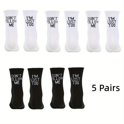1/3/5 Pairs Autumn Winter Men Funny Humor Word Printed Socks Creative Hip Hop Street Skateboard Unisex Crew Happy Sock