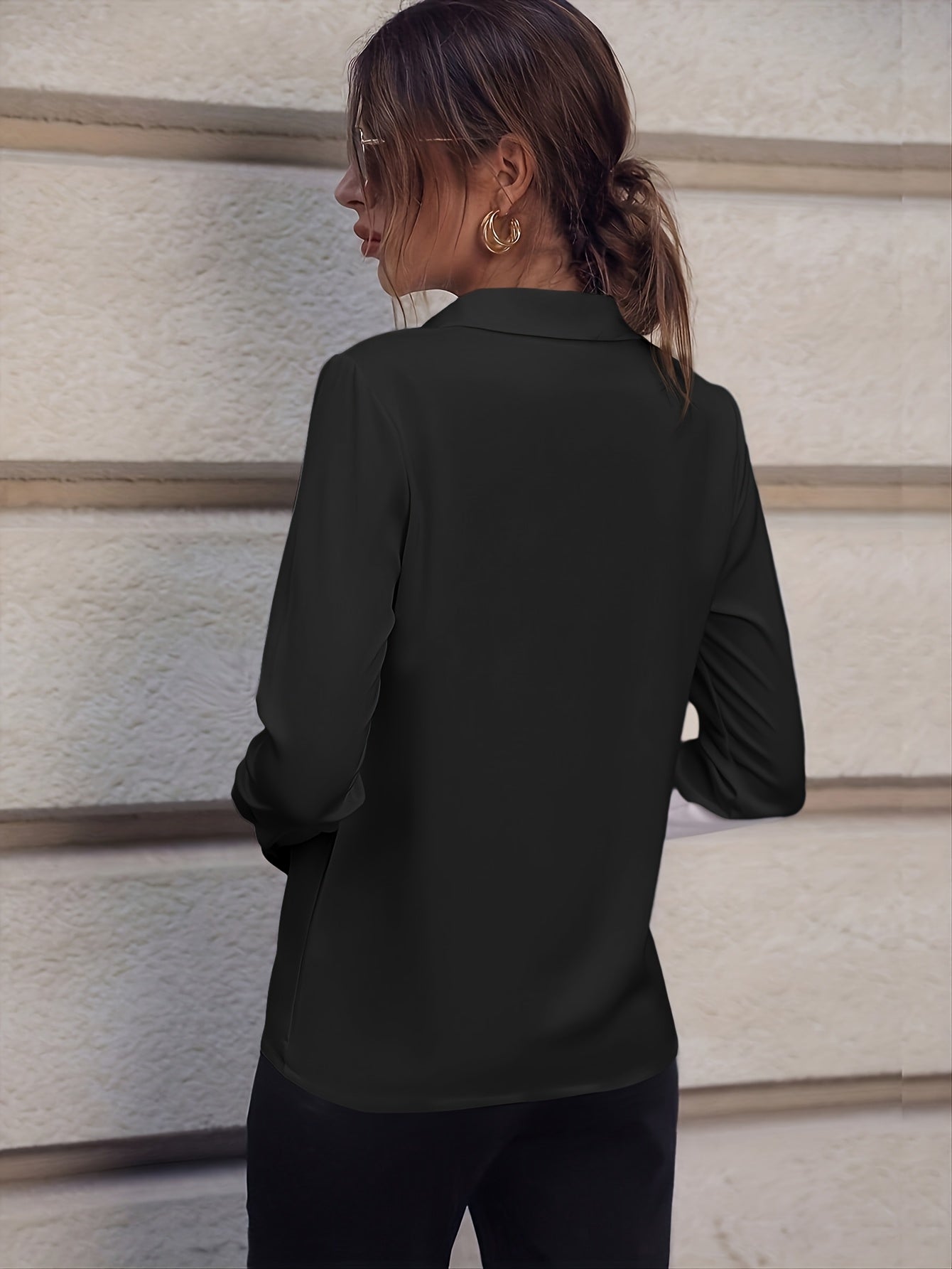 Women'S V-Neck Blouse - Elegant White Button-Up Shirt with Long Sleeves, Perfect for Office & Casual Wear, Versatile Fall/Winter Top, Versatile Fashion | Minimalist Style | Stylish Buttonup