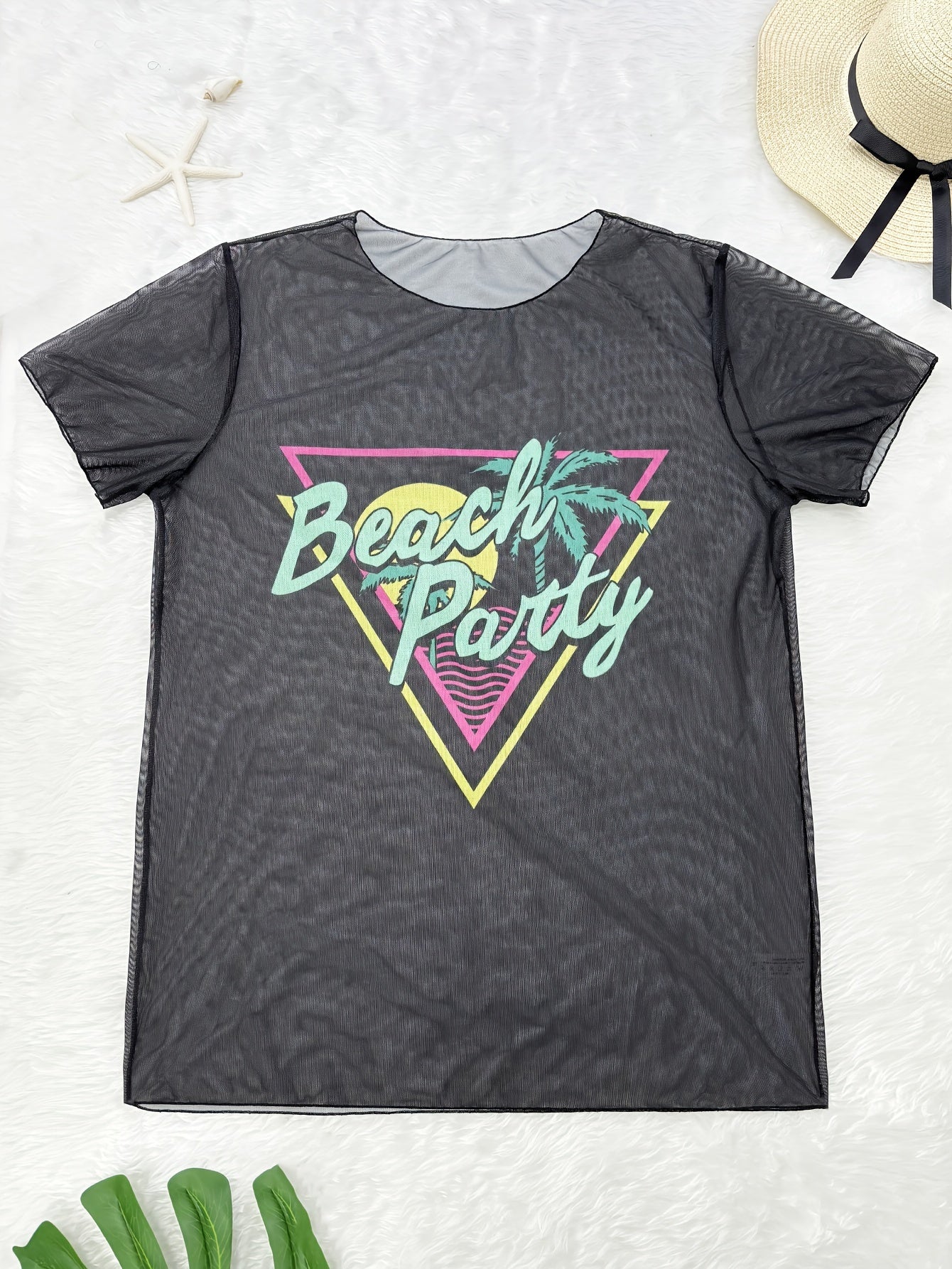 Plus Size Women's Tropical Print Bikini Set with Beach Cover-Up Dress - Stretchy, Comfortable 3pcs Swimsuit with Vibrant Palm Graphics, Includes Bra, High-Waisted Shorts & Tee for Vacation, High Waisted Bikini Set