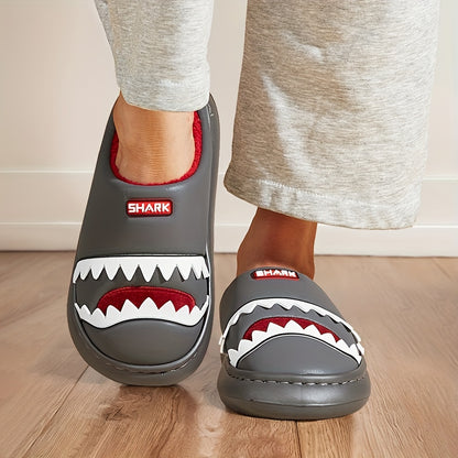 Trendy Animal Shark House Slippers For Women, Warm Lightweight Non-Slip Slip-On Indoor Home Shoes, Closed-Toe Kawaii Slippers Winter