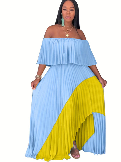 Flattering Pleated Off Shoulder Maxi Dress - Alluring Asymmetrical Hem for Glamorous Parties - Fashion-Forward Womens Formal Wear