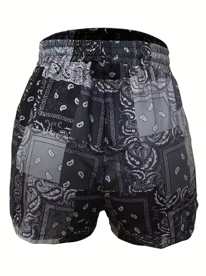 Vibrant All-Over Print Boho Paisley Shorts - Non-Stretch, Regular Fit, Polyester Knit Fabric, Sexy Summer Shorts for Women - Casual, Comfy, and Chic Drawstring Shorts for Spring and Summer Season