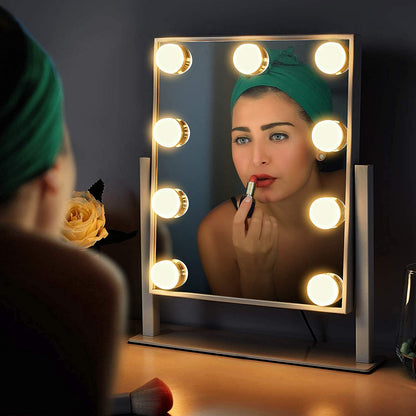 Makeup Mirror with Lights, Hollywood Makeup Mirror with 3 Color Modes and 9 Adjustable LED Bulbs, Zoom in 360° Rotation Touch Control