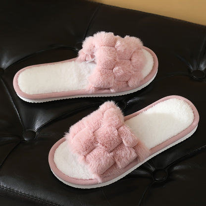 [Plush Slippers] Comfortable Plush Women's Slippers | Non-Slip, Breathable, Open-Toe Indoor Floor Slippers for Autumn And Winter, Suitable for All Seasons