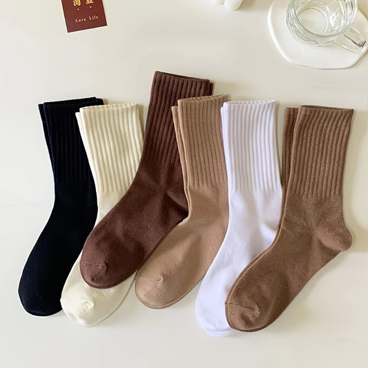 5/6pairs Unisex Casual Plain Color Socks, Fashion Versatile Socks, Breathable Comfy Crew Socks, Casual Sports Socks For Men Women