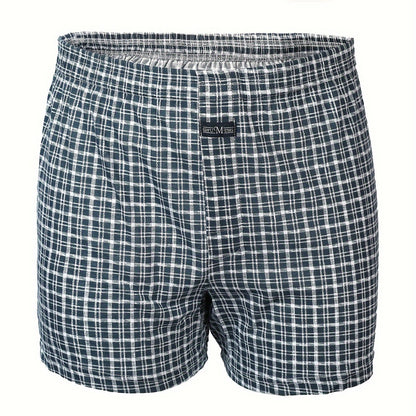 Premium Cotton Men's Plaid Boxers - High-Waist, Button Detail, Comfort Stretch, Easy Care, Casual & Stylish