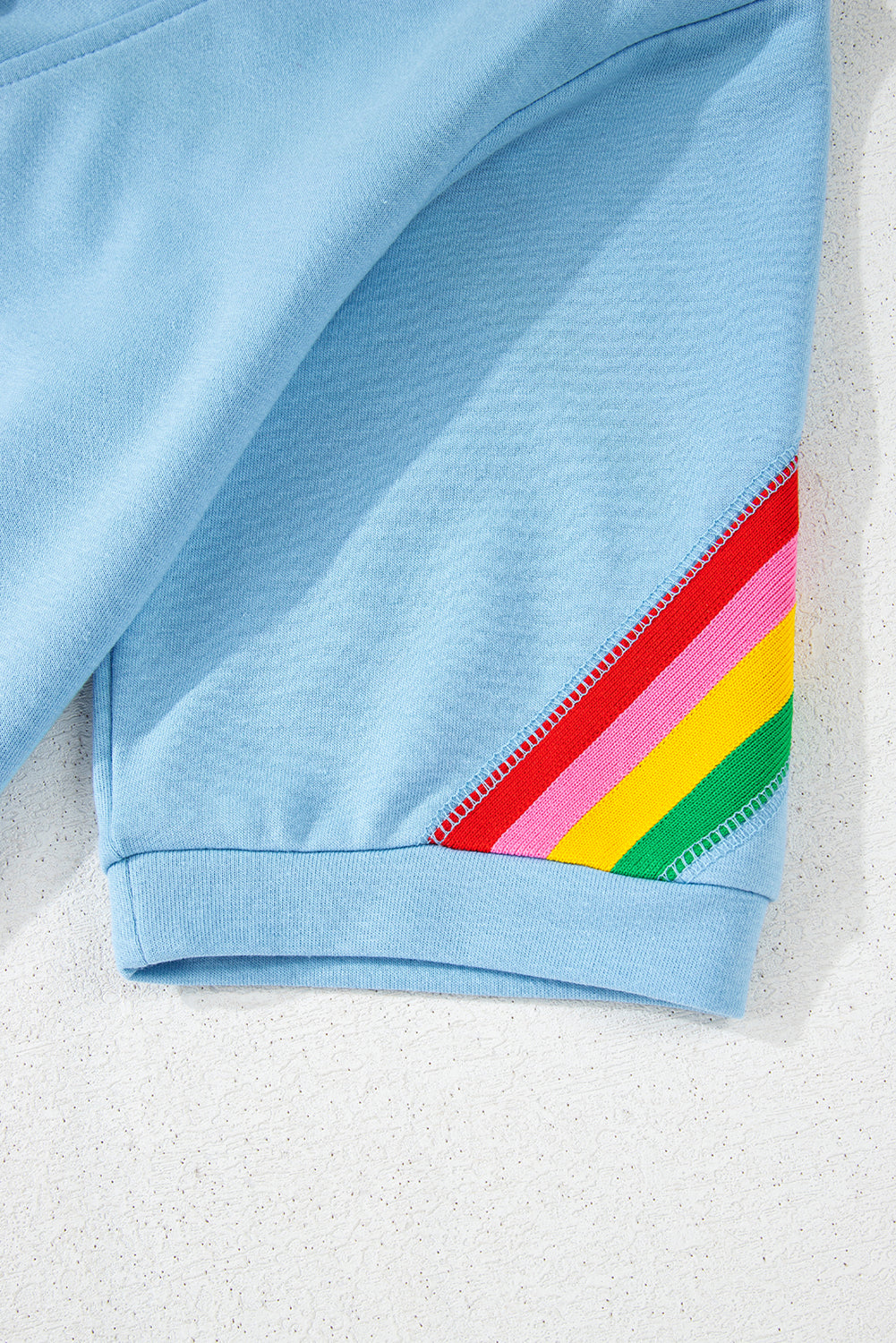 Sky Blue Rainbow Colorblock Collared Short Sleeve Top 2 Piece Shorts Set