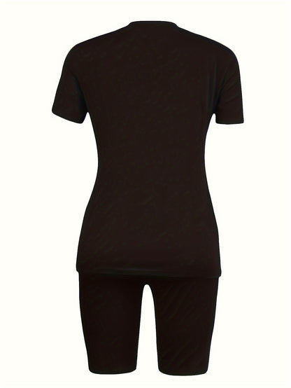 23 Number Print Two-Piece Outfit - Casual Short Sleeve T-Shirt & Biker Shorts Set - Comfortable, Relaxed Fit, Soft Fabric, Summer Essentials for Women