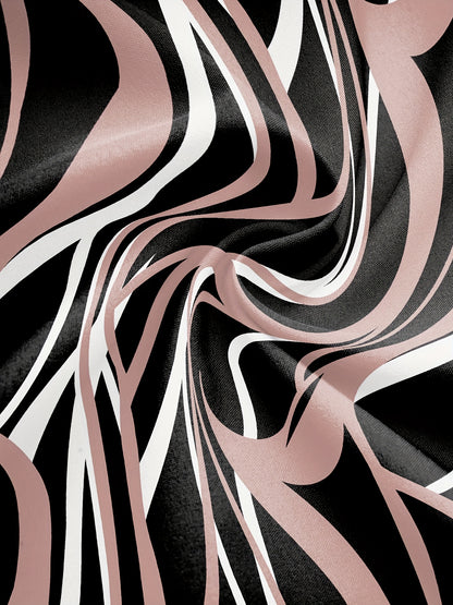 [Elegant Shirt] Elegant Geometric Print Long Sleeve Shirt - Loop Circle Women's | Black & White Abstract Pattern, Button-Up Collar Blouse, Machine Washable Non-See-Through Fabric for All-Season Wear, Sophisticated Casual