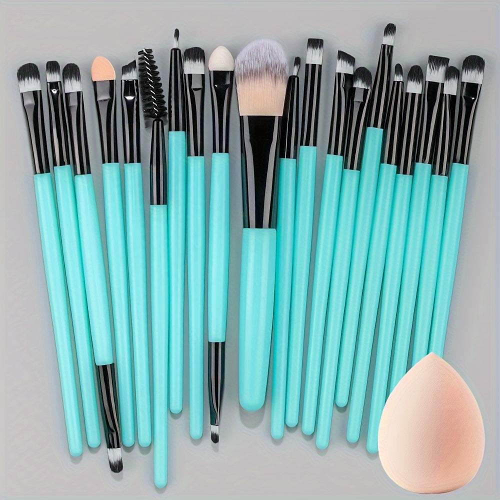 20-Piece Hypoallergenic Makeup Brush Set with Nylon Bristles - Luxe Palm Brushes for Foundation, Blush, Eye Shadow, Eyebrow, & Lip, All Skin Types, ABS Rod - Professional & Beginner Kit, Travel-Friendly
