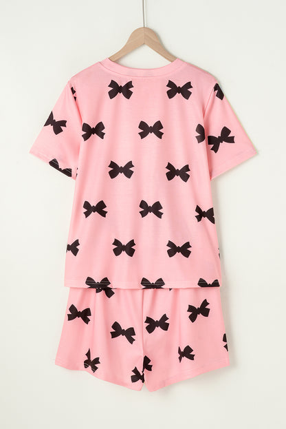 Pink Bow Printed Short 2pcs Lounge Set