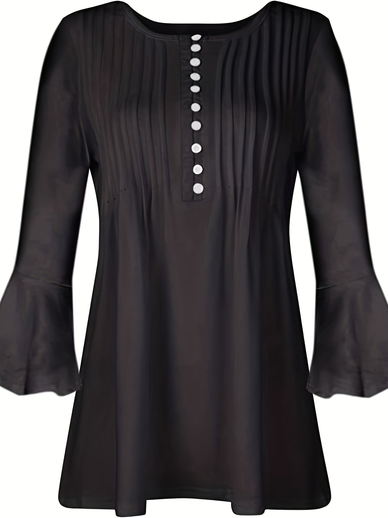 [Women's Casual Blouse] Lightweight Women's Casual Solid Color Blouse | Regular Fit Flat Henley Neck with Ruched Detail | Spring/Summer/Fall Fabric