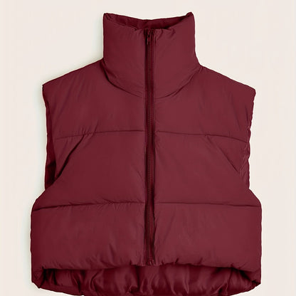 Women'S Sleeveless Vest - Vibrant Pink Slim-Fit Alternative Coat with Drawstring Hood, Zipper Front & Pockets for Fall/Winter Casual Wear, Casual Winter Wear | High Neckline Vest | Zippered Jacket