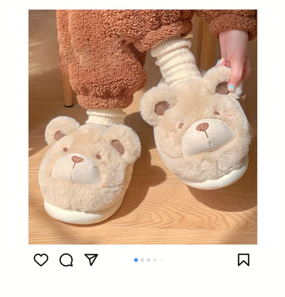 XIXITIAO Winter Plush Bear Slippers for Women & Men - Cozy Cover Slip-On Indoor House Shoes with Cute Cartoon Design, Non-Slip EVA Sole, Warm Home Slippers for Cold Floors, Cold Weather Footwear, Playful Footwear, Soft Lining