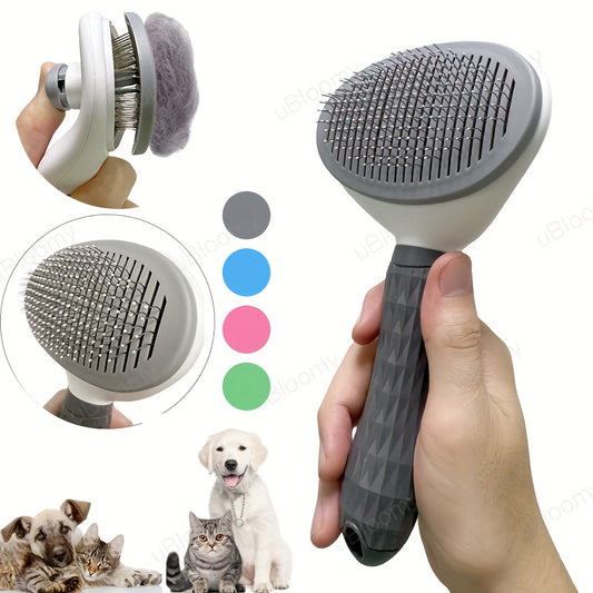 Self-Cleaning Pet Grooming Brush Dogs & Cats - Easy Hair Removal Comb with Soft