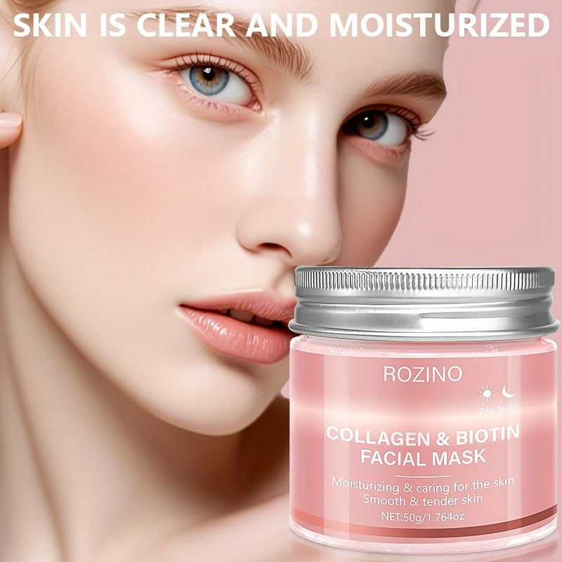 50gbiotin collagen day and night mask, moisturizing, keep the Light Beige hydrated and full, firming the Light Beige, brightening the Light Beige, smoothing the Light Beige, making the Light Beige look younger, suitable for d