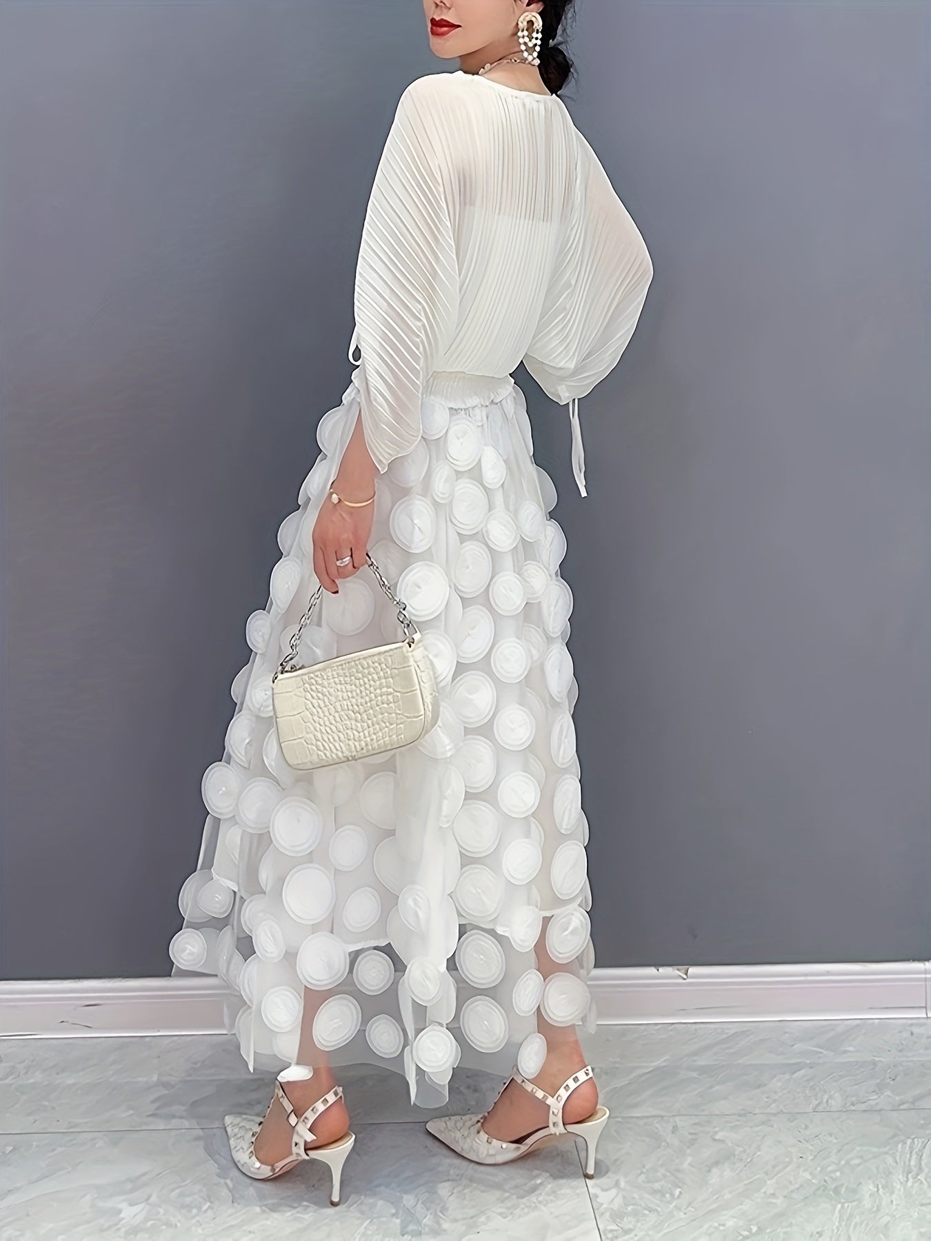 Applique High Waist Skirts, Elegant Maxi Skirts For Spring & Summer, Women's Clothing