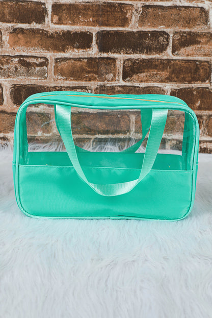 Mint Green TRAVEL Chenille Letter Clear PVC Makeup Bag