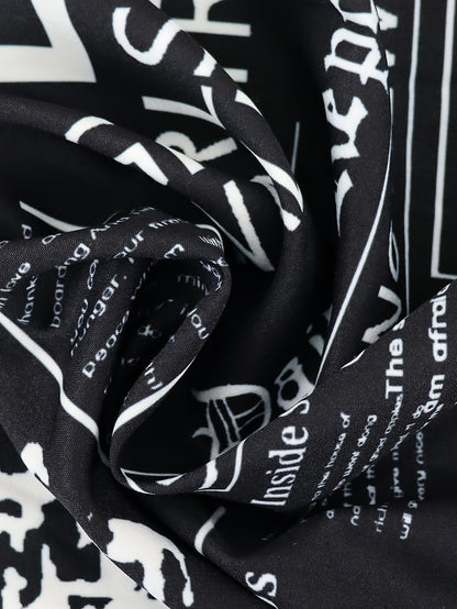 Newspaper Print Shirt Dress, Casual Button Front Long Sleeve Dress, Women's Clothing