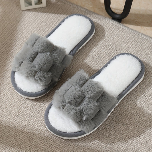 [Plush Slippers] Comfortable Plush Women's Slippers | Non-Slip, Breathable, Open-Toe Indoor Floor Slippers for Autumn And Winter, Suitable for All Seasons