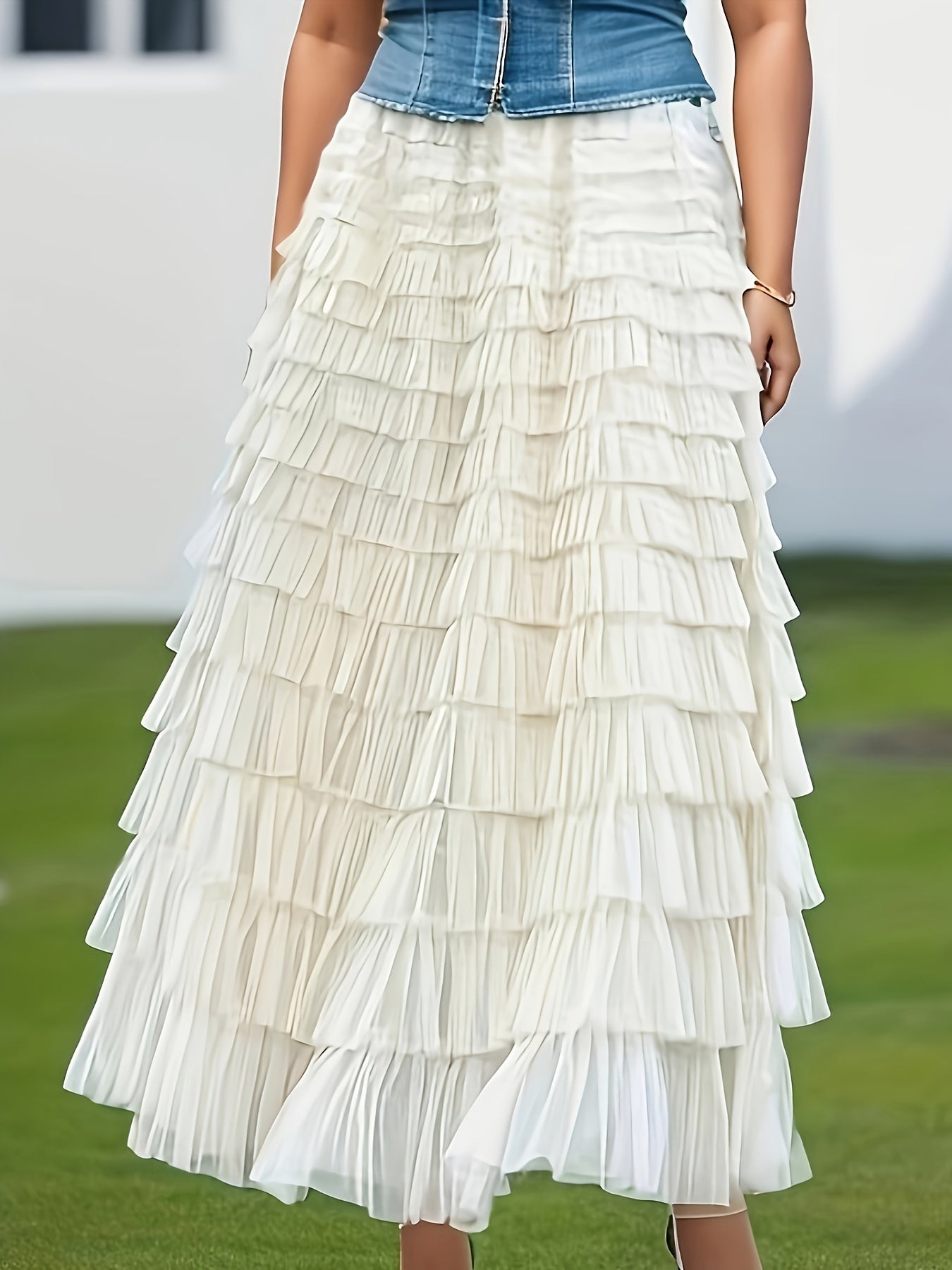 Multilayer Ruffles Tulle Skirt, Casual Fluffy Skirt For Spring & Summer, Women's Clothing