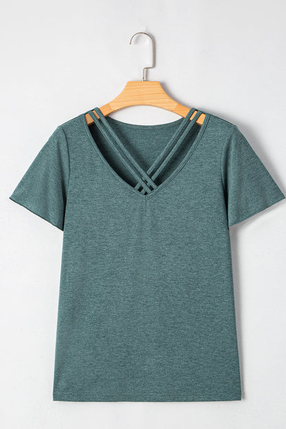 Mist Green Crisscross V Neck Butterfly Sleeve T Shirt