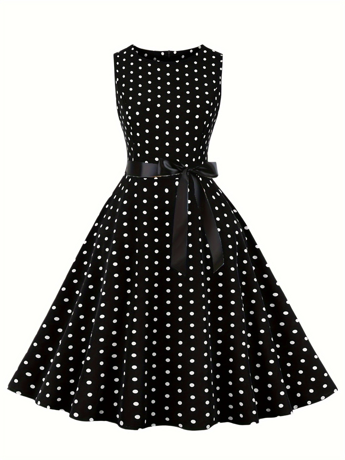 Women's Chic Sleeveless Polka Dot Dress - Vintage-Inspired Summer Sundress With Breathable Fabric, Perfect for Vacation Parties & Spring/Summer Celebrations