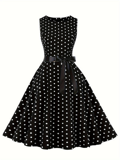 Women's Chic Sleeveless Polka Dot Dress - Vintage-Inspired Summer Sundress With Breathable Fabric, Perfect for Vacation Parties & Spring/Summer Celebrations