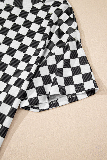 Black Checkerboard T Shirt and High Waist Skorts 2 Piece Outfit