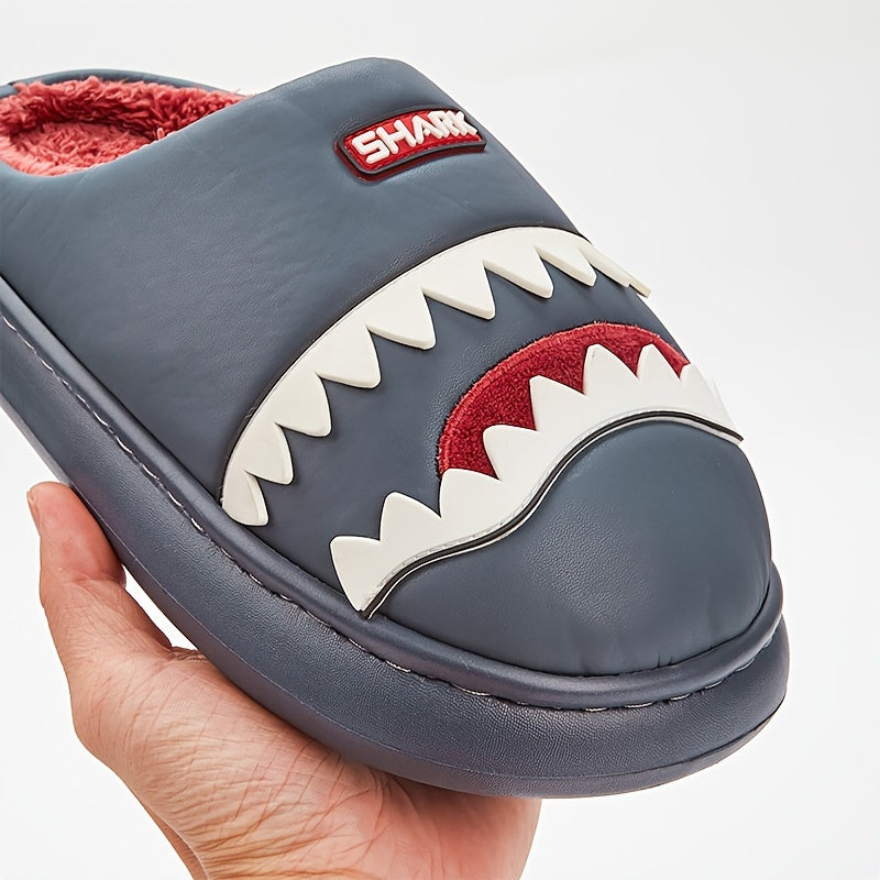 Trendy Animal Shark House Slippers For Women, Warm Lightweight Non-Slip Slip-On Indoor Home Shoes, Closed-Toe Kawaii Slippers Winter