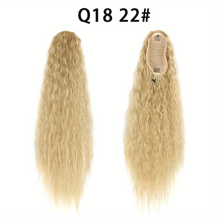 Long Curly Drawstring Ponytail For Women, 55.88cm Black Curly Ponytail Hair Extension, Synthetic Clips In Drawstring Ponytail For Daily Use (Natural Black)