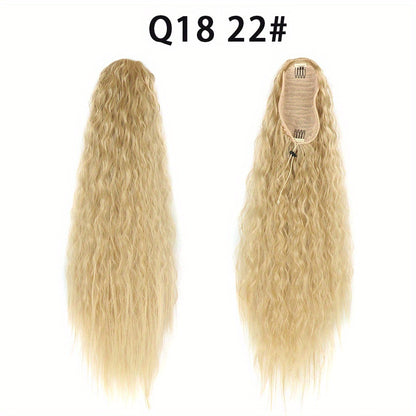 Long Curly Drawstring Ponytail For Women, 55.88cm Black Curly Ponytail Hair Extension, Synthetic Clips In Drawstring Ponytail For Daily Use (Natural Black)