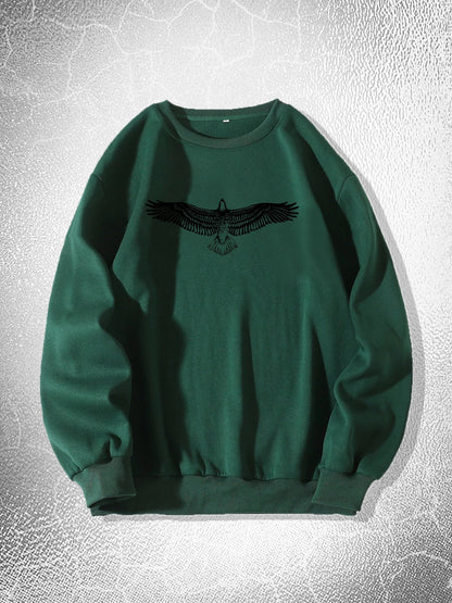 Big Eagle Print Men's Crew Neck Long Sleeve Sweatshirt, Casual Wear, Men's Clothing