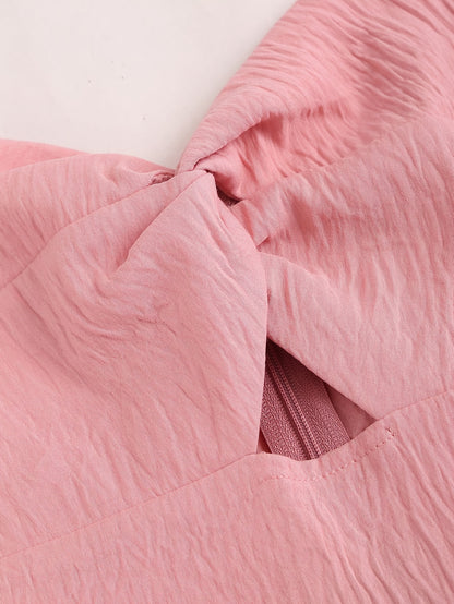 Twist Front Solid Belted Romper Jumpsuit, Casual Backless Spaghetti Strap Romper Jumpsuit For Spring & Summer, Women's Clothing