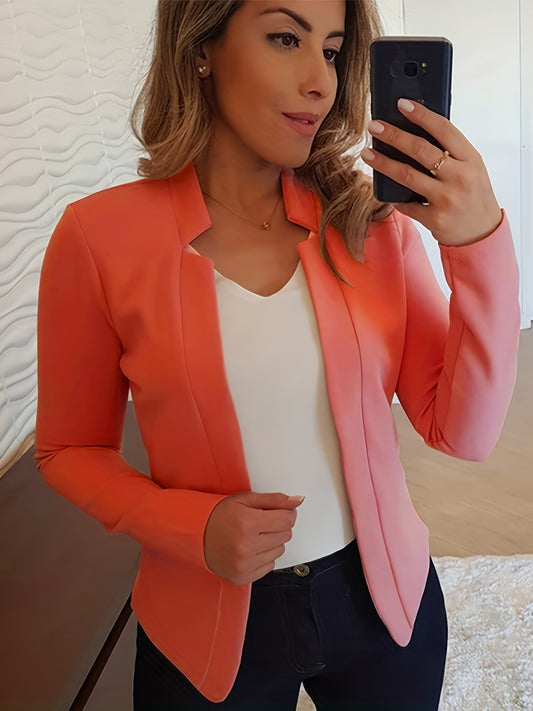 Solid Open Front Blazer, Casual Long Sleeve Blazer For Office & Work, Women's Clothing