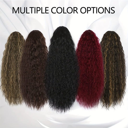 Long Curly Drawstring Ponytail For Women, 55.88cm Black Curly Ponytail Hair Extension, Synthetic Clips In Drawstring Ponytail For Daily Use (Natural Black)
