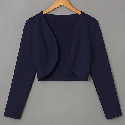 Chic Solid Color Cropped Jacket - Stylish Open Front, Long Sleeve Comfort - Ultra-Versatile Spring & Fall Outwear for Women