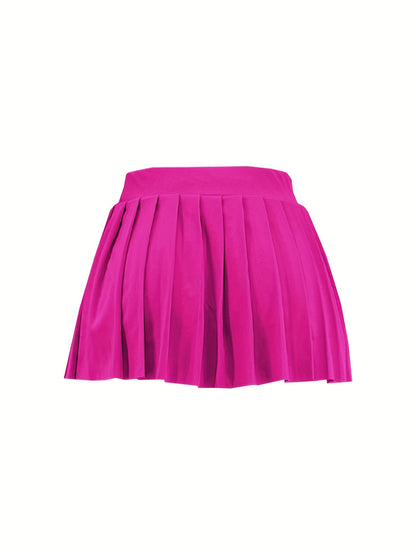 [Bright Pink Skirt] Sexy Summer Bright Pink High-Waisted Pleated Mini Skirt | Stretchy & Machine Washable | Perfect for Casual or Party Outfits for Women