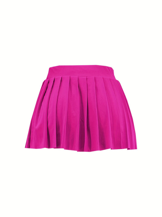 [Bright Pink Skirt] Sexy Summer Bright Pink High-Waisted Pleated Mini Skirt | Stretchy & Machine Washable | Perfect for Casual or Party Outfits for Women