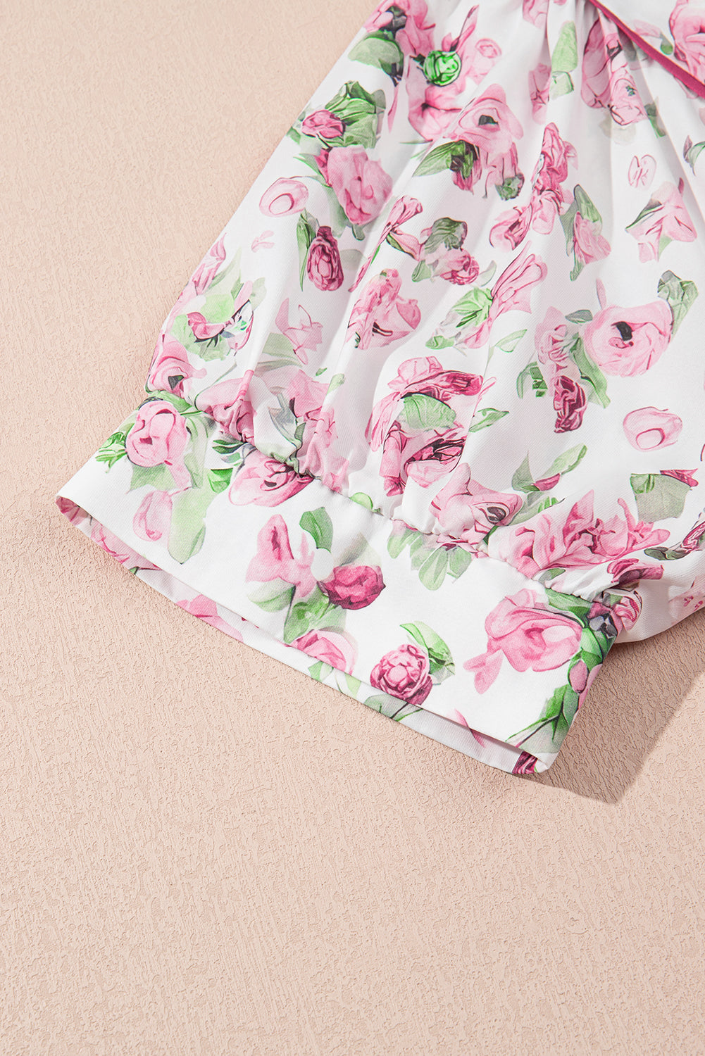 Pink Floral Split Neck Short Sleeve Loose Plus Size Mini Dress