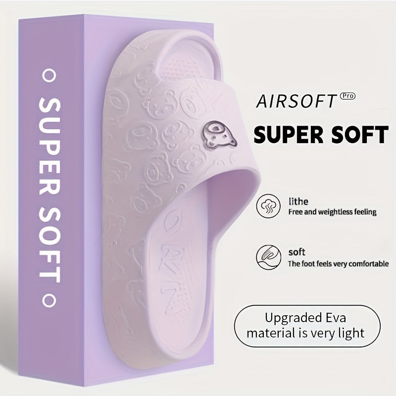 [Comfortable Slippers] Comfortable Non-Slip EVA Women's Slippers | Thick-Soled Bear Design - Pink, Indoor/Outdoor Sandals for Beach and Home Use