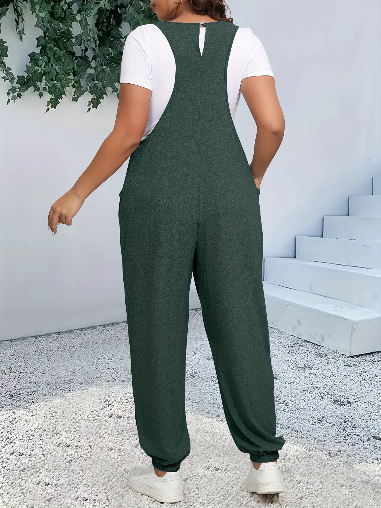 Plus Size Chic Cami Jumpsuit - Comfort-Fit with Tapered Leg, V-Neck Design, and Convenient Pockets - Versatile for Casual and Everyday Wear