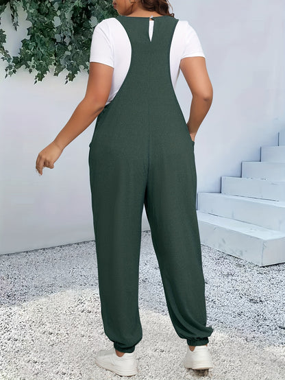Plus Size Chic Cami Jumpsuit - Comfort-Fit with Tapered Leg, V-Neck Design, and Convenient Pockets - Versatile for Casual and Everyday Wear