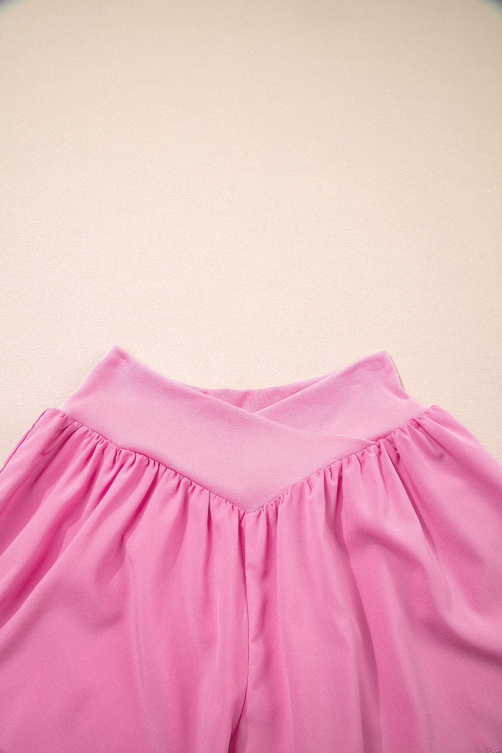 Bright Pink Crossed Waist Tiered Flowy Shorts